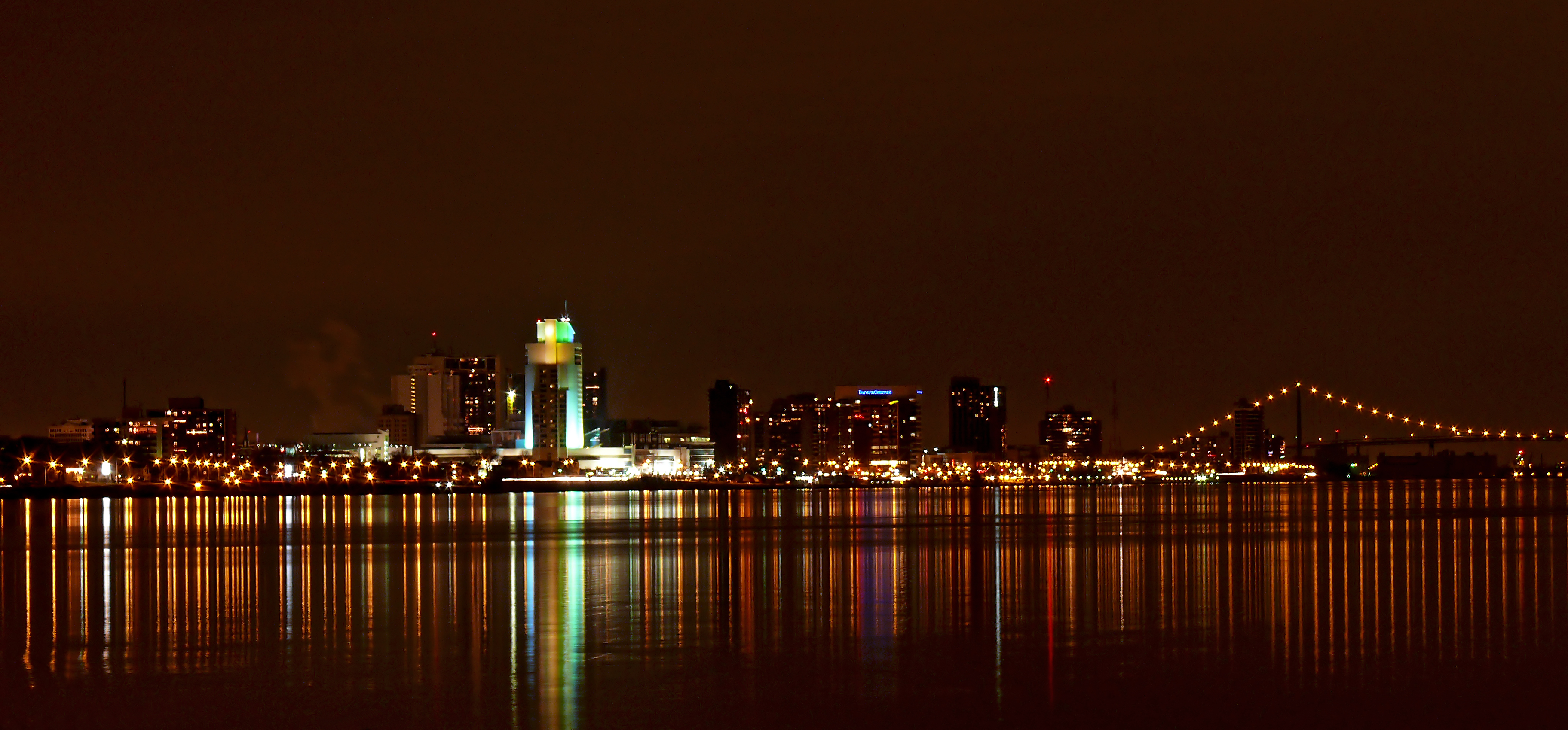 Reflection of Windsor, Canada Skyline at Night